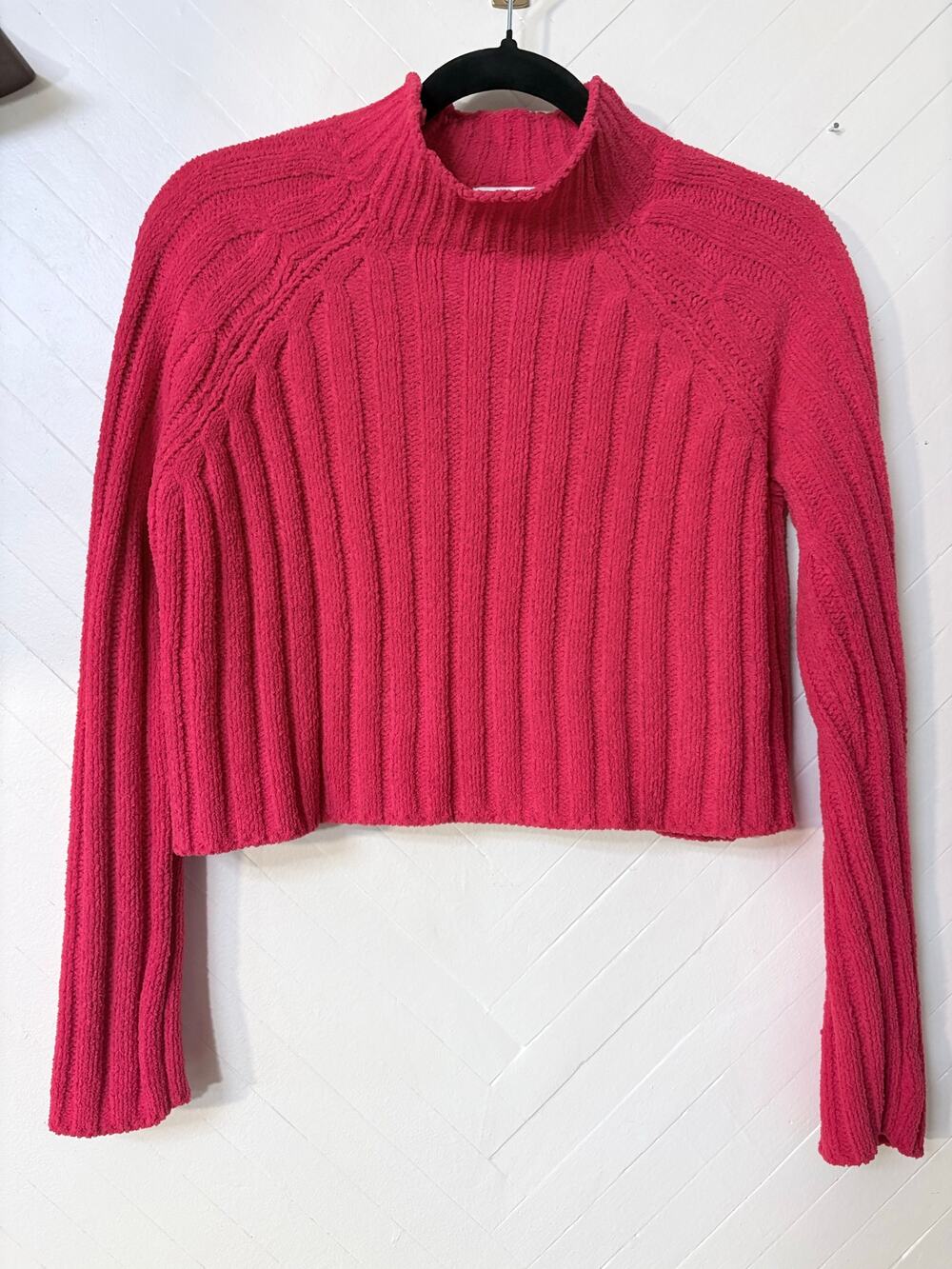 American Eagle Romantic Mock Neck Rib Knit Cropped Sweater Women's Size Small